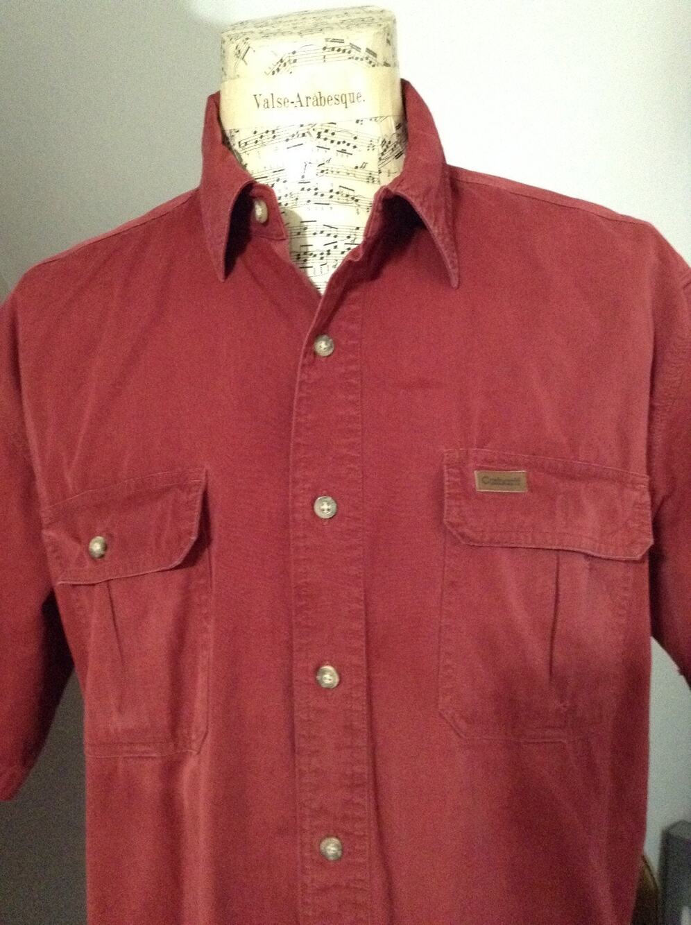 Carhartt Work Shirt Men XL Short Sleeve Canvas Cotton Brick Red Button Down